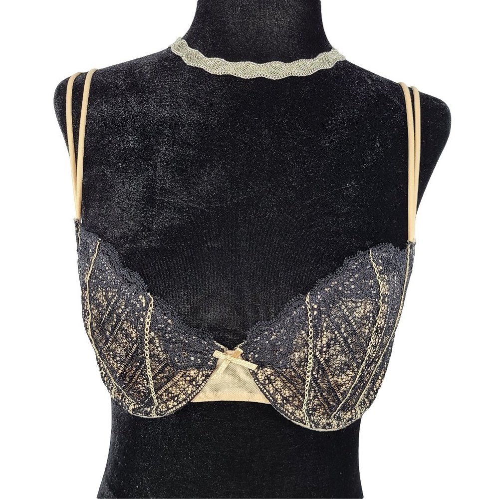 JLO Beige with Black Lace Semi Coverage Bra 36B